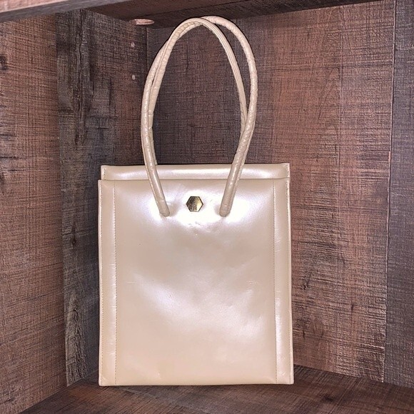 LENOX BAGS VINTAGE PURSE **RARE*** white/ivory - brown inside. BONE LEATHER - Picture 1 of 10